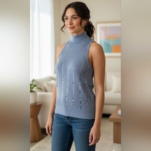 White House Black Market Gray Sequins Mockneck Women's Tank Top Size S